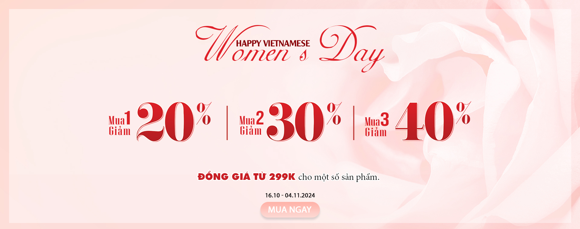 Giảm tất cả 20% ngày Quốc tế phụ nữ